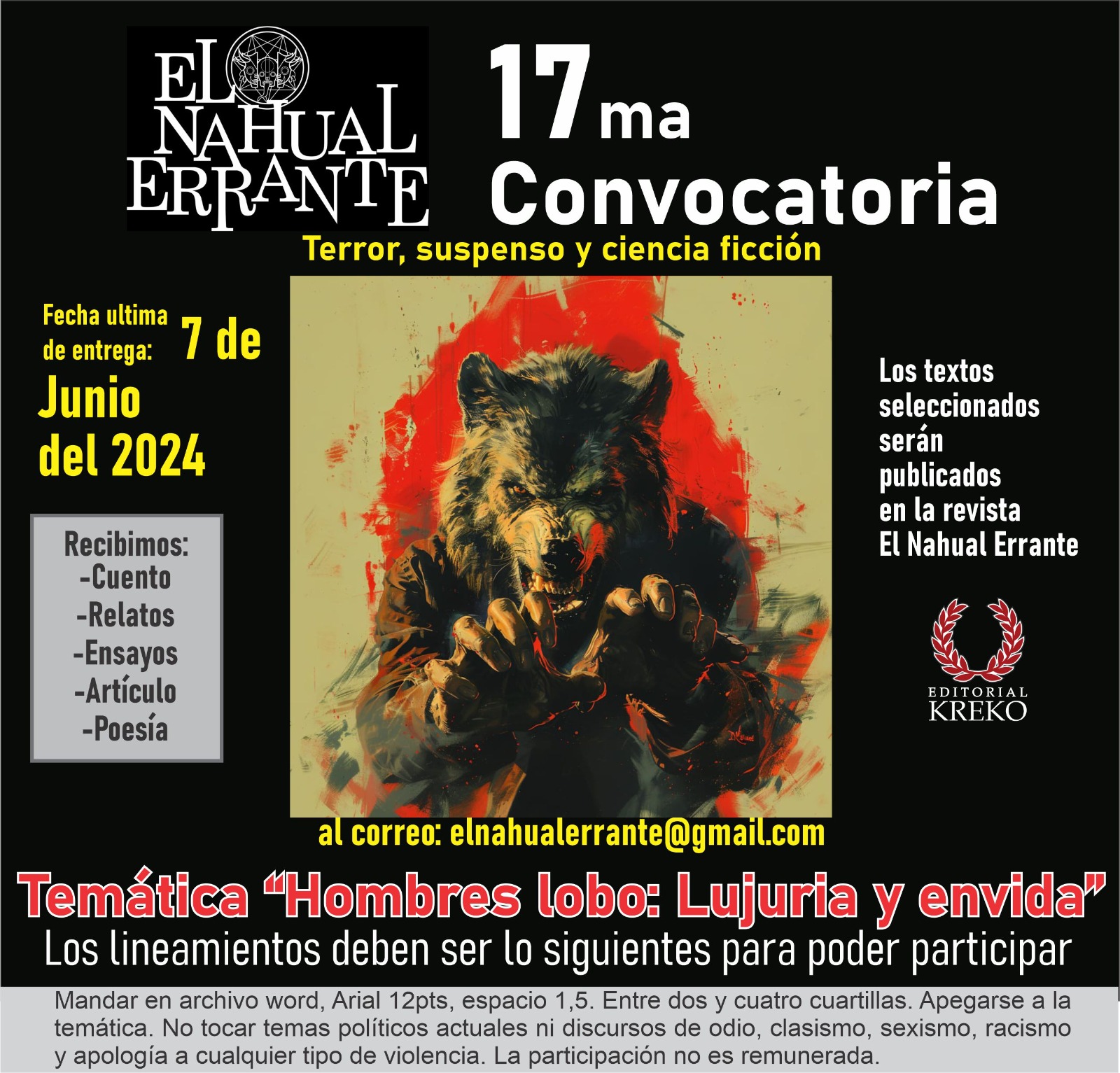 17ma Convocatoria El hombre lobo: lujuria y envidia